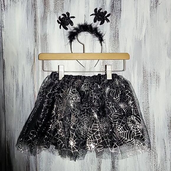 Spider Web Silver & Black Tutu with Spider Headband 2-4T - Picture 1 of 5